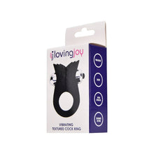 Inel vibrator pentru penis LOVING JOY Textured Cock Ring, pentru stimularea erecției, din silicon flexibil, negru