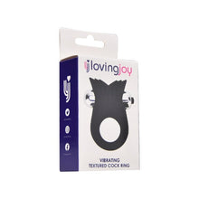 Inel vibrator pentru penis LOVING JOY Textured Cock Ring, pentru stimularea erecției, din silicon flexibil, negru