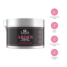 Lumânare pentru masaj LUXURIA Ardes Sensual - Strawberry Grape, cu unt de shea, aromă de căpșuni și struguri, 80 ml