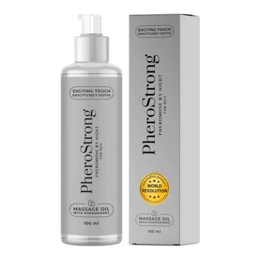 Ulei de masaj cu feromoni PHEROSTRONG Pheromone By Night For Men, pentru bărbați, note de grepfrut și mandarină, 100 ml (gri)