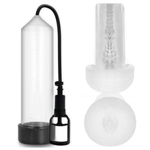 Pompa manuala PUMP ADDICTED - Power RX7, pentru marire penis si imbunatatire performante sexuale, cu masturbator, transparenta, 24 cm
