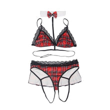 Costum erotic școlăriță SUBBLIME Sexy University Costume, cu sutien, chilot sexy și ham cu papion, mărime S/M