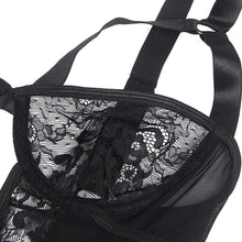 Lenjerie teddy SUBBLIME , din dantela, cu jartiera, culoare neagra, S/M