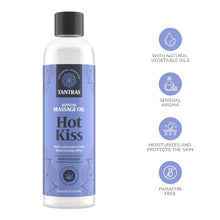 Ulei de masaj TANTRAS Hot Kiss, cu vitamina E și uleiuri naturale, aromă de lămâie, pin și trandafir, 150 ml (albastru)