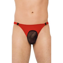 Chilot tanga bărbați SOFTLINE Thong 4502, lenjerie sexy cu plasă transparentă, roșu cu negru, mărime XL