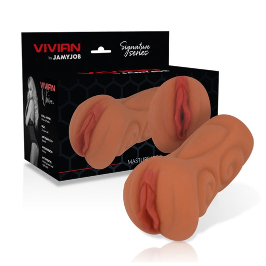Masturbator manual JAMYJOB Signature Vivian, din TPR texturat pentru simulare vaginală realistă, culoarea pielii