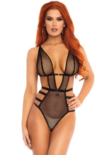 Lenjerie sexy LEG AVENUE Teddy, design erotic cu plasă și bretele subțiri, negru, mărime S / M (model 89258)
