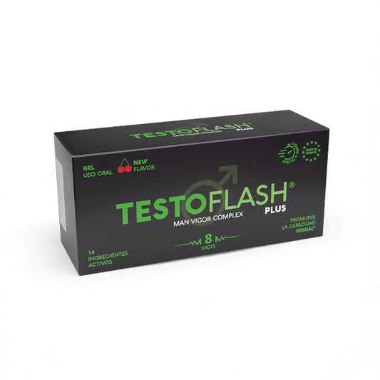 Set 8 afrodisiace shot TESTOFLASH Man Vigor Plus Cherry, pentru testosteron, libido, întârzierea ejaculării și plăcere intensificată, aromă cireșe, 8 x 20 gr
