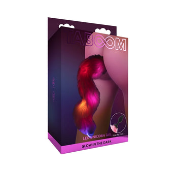 Plug anal Taboom - Glow In the Dark, cu coada de unicorn fosforescenta cu led, 2.8 cm