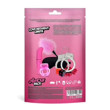 Set erotic AMOUR PACK Love Without Limits, cu stimulator, inel pentru penis vibrator, mască, cătușe, zaruri, pană pentru stimulare și petale, pentru cupluri