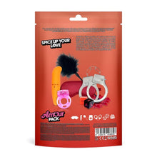 Set erotic AMOUR PACK Spice Up Your Love, cu stimulator, inel pentru penis vibrator, mască, cătușe, zaruri, pană pentru stimulare și petale, pentru cupluri