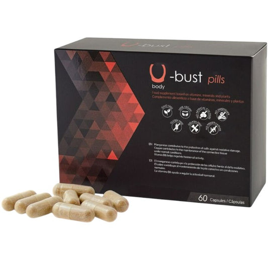 Capsule U-Bust Pills, pentru mărirea și fermitatea sânilor, cu mangan, cupru și vitamina B6, 60 buc