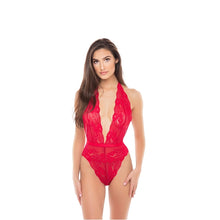 Lenjerie sexy RENE ROFE Plunge In Teddy, body erotic mulat cu dantelă și spatele gol, culoare roșu, mărime M/L, model 50014-REDML