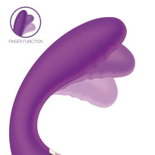 Stimulator 3 în 1 ACTION Two Lovers, design ergonomic, 10 funcții de vibrație, 7 moduri de mișcare, 7 moduri de stimulare cu aer, galben și mov, 11.7 cm