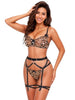 Lenjerie sexy 4 piese ADALET HELENA, cu sutien, chilot tanga, ham și portjartier, model cu animal print leopard, mărimea L-XL, model HELENA