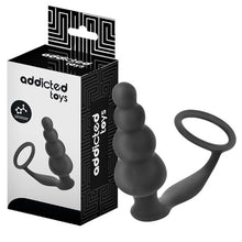 Plug anal cu inel pentru penis ADDICTED TOYS Anal Plug with Ring Model 5, diametre 1.6 - 3.5 cm, din silicon, negru