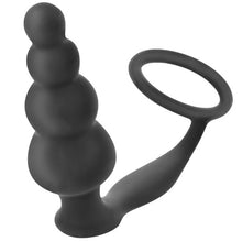 Plug anal cu inel pentru penis ADDICTED TOYS Anal Plug with Ring Model 5, diametre 1.6 - 3.5 cm, din silicon, negru