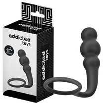 Plug anal cu inel pentru penis ADDICTED TOYS Anal Plug with Ring Model 1, diametre 2.4 - 3 cm, din silicon, negru