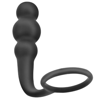 Plug anal cu inel pentru penis ADDICTED TOYS Anal Plug with Ring Model 1, diametre 2.4 - 3 cm, din silicon, negru
