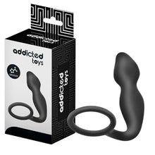 Plug anal cu inel pentru penis ADDICTED TOYS Anal Plug with Ring Model 2, diametre 2.7 - 3 cm, din silicon, negru