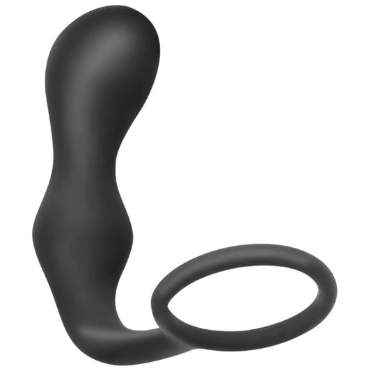 Plug anal cu inel pentru penis ADDICTED TOYS Anal Plug with Ring Model 3, diametre 2.8 - 3 cm, din silicon, negru