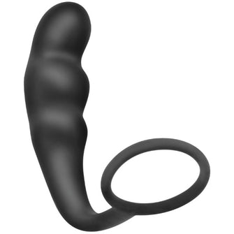 Plug anal cu inel pentru penis ADDICTED TOYS Anal Plug with Ring Model 4, diametre 2.7 - 3.2 cm, din silicon, negru