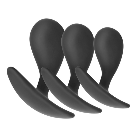 Set plug anal ADDICTED TOYS Anal Plug Set, mărimi S, M, L, 3 dopuri de dimensiuni progresive, lungimi 5.4 cm, 6.6 cm, 7.3 cm, culoare negru