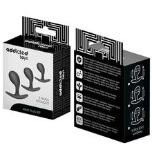 Set plug anal ADDICTED TOYS Anal Plug Set, mărimi S, M, L, 3 dopuri de dimensiuni progresive, lungimi 5.4 cm, 6.6 cm, 7.3 cm, culoare negru