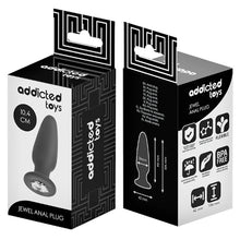 Plug anal ADDICTED TOYS Jewel Anal Plug M, bază cu cristal, lungime 10.4 cm, diametru 3.4 cm (mediu), din silicon, negru