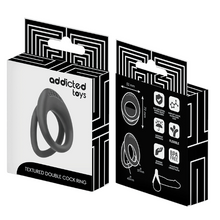 Inel dublu pentru penis ADDICTED TOYS Textured Double Cock Ring, texturat pentru stimulare intensă, 3.7 - 4.5 cm, negru