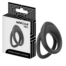 Inel dublu pentru penis ADDICTED TOYS Textured Double Cock Ring, texturat pentru stimulare intensă, 3.7 - 4.5 cm, negru