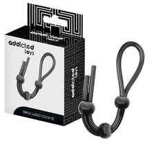 Inel triplu pentru penis ADDICTED TOYS Triple Lasso Cock Tie, din silicon flexibil și ajustabil, negru