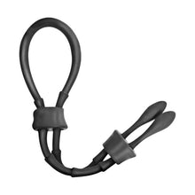 Inel dublu pentru penis ADDICTED TOYS Adjustable Cock Tie, din silicon flexibil și ajustabil, negru