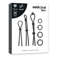 Set 7 inele pentru penis ADDICTED TOYS Flexible Cock Ring Set, pentru susținerea erecțiilor, din silicon, culoare negru