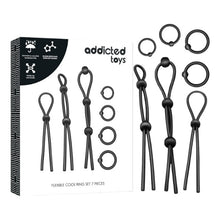 Set 7 inele pentru penis ADDICTED TOYS Flexible Cock Ring Set, pentru susținerea erecțiilor, din silicon, culoare negru