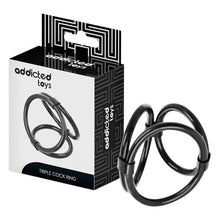 Set 3 inele pentru penis conectate ADDICTED TOYS Triple Cock Ring, din silicon, diametre 4.5 - 6 cm, negru