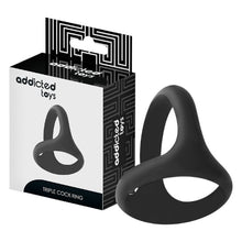 Inel triplu pentru penis ADDICTED TOYS Triple Cock Ring, din silicon, diametru 4.5 - 5.2 cm, negru