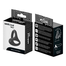 Inel triplu pentru penis ADDICTED TOYS Triple Cock Ring, din silicon, diametru 4.5 - 5.2 cm, negru