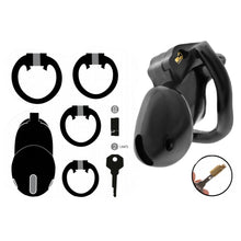 Cușcă pentru penis ADDICTED TOYS Midnight Cells, pentru castitate bărbați, cu 4 inele pentru penis, culoare negru, diamentru 31 mm