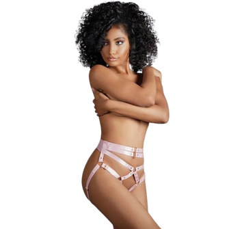 Chilot sexy ALLURE Ava - Open Panties with Straps, design cu inele si curele din satin, culoarea roz, mărime universală