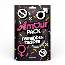 Set erotic AMOUR PACK Forbidden Desire, cu stimulator, inel pentru penis vibrator, mască, cătușe, zaruri, pană pentru stimulare și petale, pentru cupluri