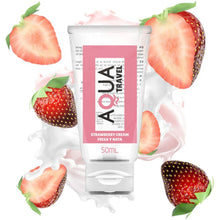Lubrifiant cu aromă AQUA TRAVEL Strawberry Cream, pe bază de apă, cu gust delicios de căpșuni și frișcă, 50 ml