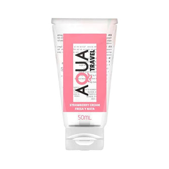 Lubrifiant cu aromă AQUA TRAVEL Strawberry Cream, pe bază de apă, cu gust delicios de căpșuni și frișcă, 50 ml
