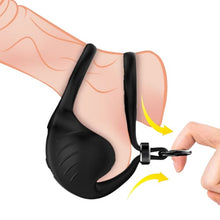 Inel dublu pentru penis ARMONY Manta Scrotum Vibrator, cu vibrator pentru testicule și telecomandă, 9 funcții de vibrație, negru