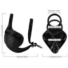 Inel dublu pentru penis ARMONY Manta Scrotum Vibrator, cu vibrator pentru testicule și telecomandă, 9 funcții de vibrație, negru