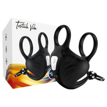 Inel dublu pentru penis ARMONY Manta Scrotum Vibrator, cu vibrator pentru testicule și telecomandă, 9 funcții de vibrație, negru