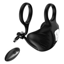 Inel dublu pentru penis ARMONY Manta Scrotum Vibrator, cu vibrator pentru testicule și telecomandă, 9 funcții de vibrație, negru
