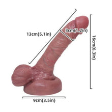 Dildo ARMONY Realistic Liquid Silicone Dildo 13 cm, design realist cu testicule și vene, lungime inserabilă 13 cm, culoarea pielii