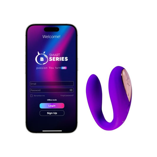 Vibrator dublu B-SERIES Double Fun, control prin aplicație, 10 funcții de vibrație, rezistent la apă IPX7, din silicon, mov