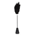 Paletă cu puf de gâdilat B-SERIES Fetish Feather Crop, pentru jocuri erotice BDSM, design cu dantelă, culoare negru